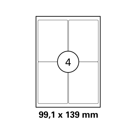 100 Blatt Drucker Etiketten 99,1 x 139 mm selbstklebend DIN A4 (400 St. Etiketten) Laser Copy Inkjet