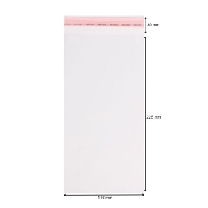 Schutzhüllen glasklar für DIN Lang Format 116x225 mm + 30 mm Klappe und Adhäsionsverschluss 200 Stück