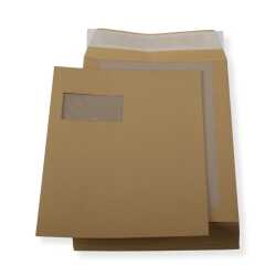 C4 Papprückwand-Versandtaschen mit Fenster · stabiler 450g Karton · Umschläge 229 x 324 mm