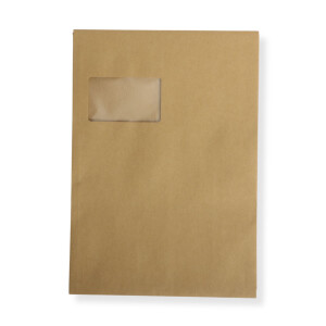 C4 Faltenversandtaschen mit Fenster braun Stehboden und 20 mm Falte 130 g Kuvert 229x324x20 mm haftklebend Briefumschläge HK Briefhüllen 50 Stück