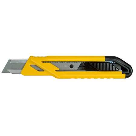 Stanley Cutter AutoLock mit Bi-Material Handgriff, Teppichmesser mit 3 Abbrechklingen 18 mm, Karton Schneider