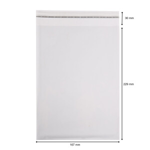 Schutzhülle 167 x 229 mm + 30 mm Klappe mit Klebeverschluss, transparent 50 Stück