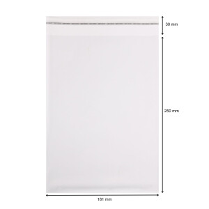 Schutzhülle B5, 181 x 250 mm + 30 mm Klappe mit Klebeverschluss, transparent 50 Stück