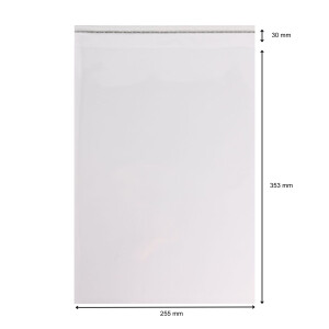 Schutzhülle B4, 255 x 353 mm + 30 mm Klappe mit Klebeverschluss, transparent 10 Stück