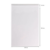 Schutzhülle B4, 255 x 353 mm + 30 mm Klappe mit Klebeverschluss, transparent 10 Stück
